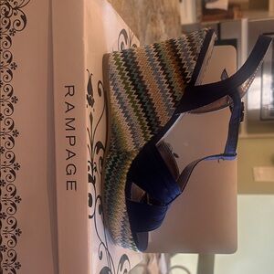 Rampage Blue and Multicolor Zigzag Wedges